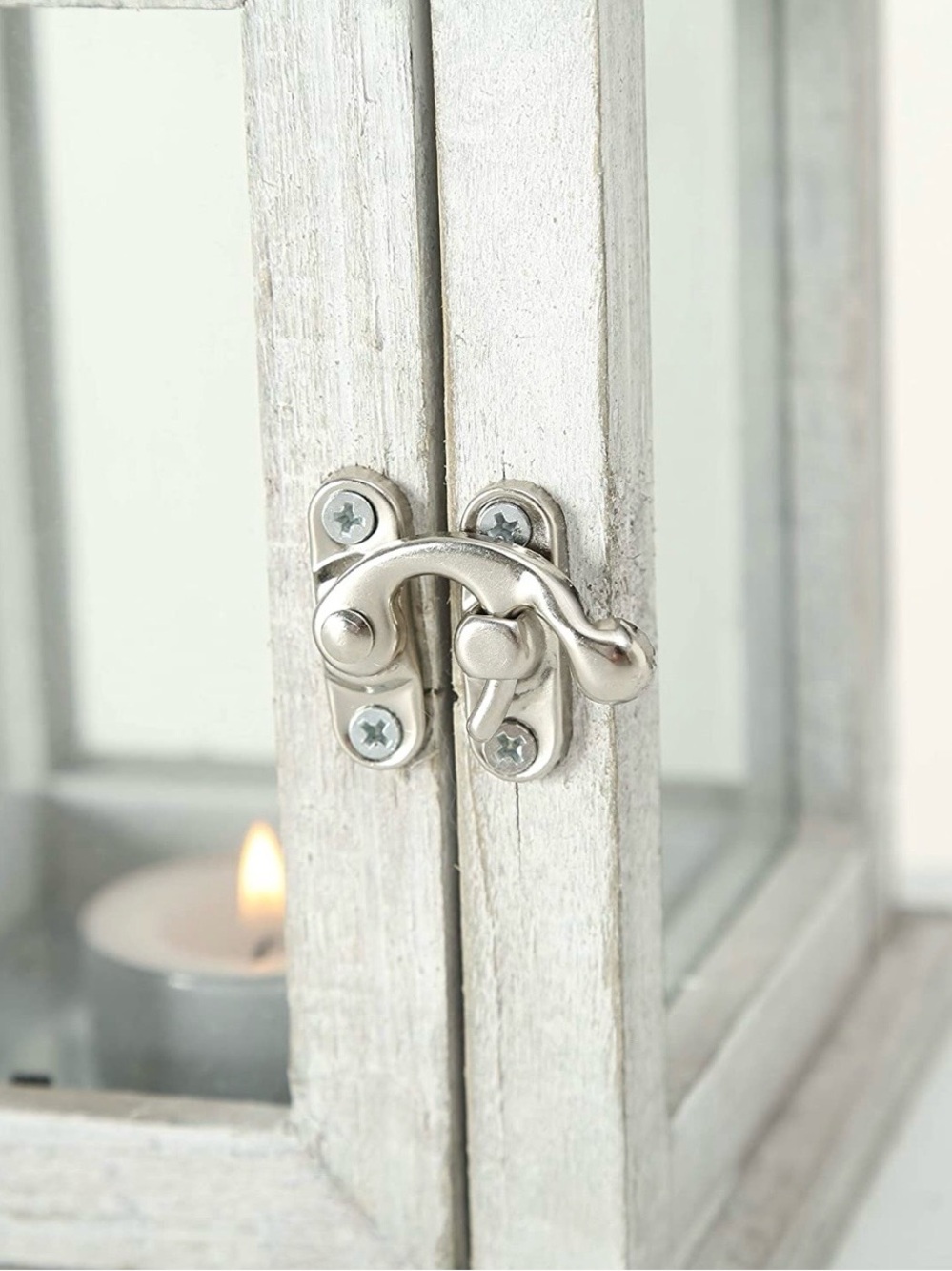 Rustic Whitewashed Wood & Metal Lantern Candle Holder or Photo Box - Picture 3 of 7